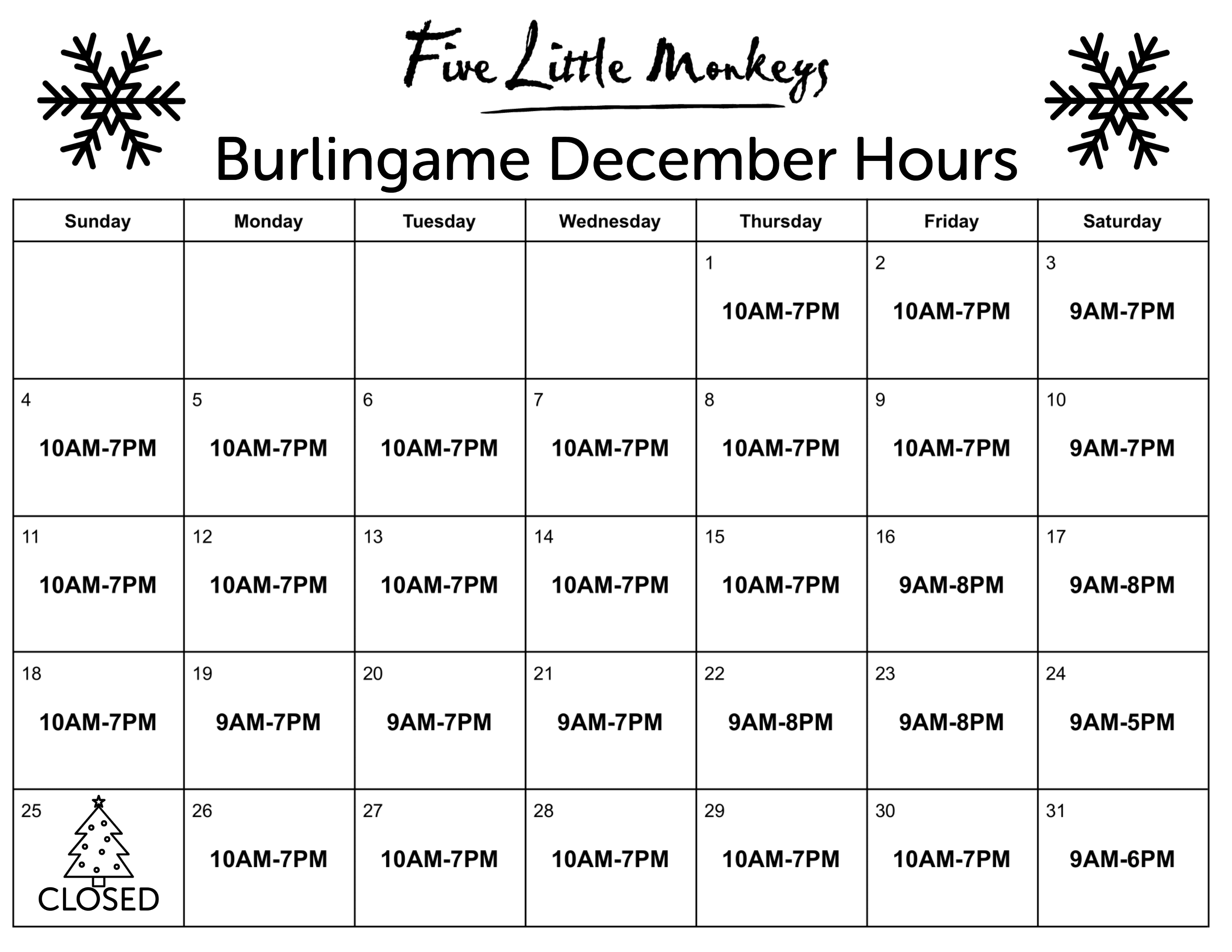 Burl Holiday Hours 1