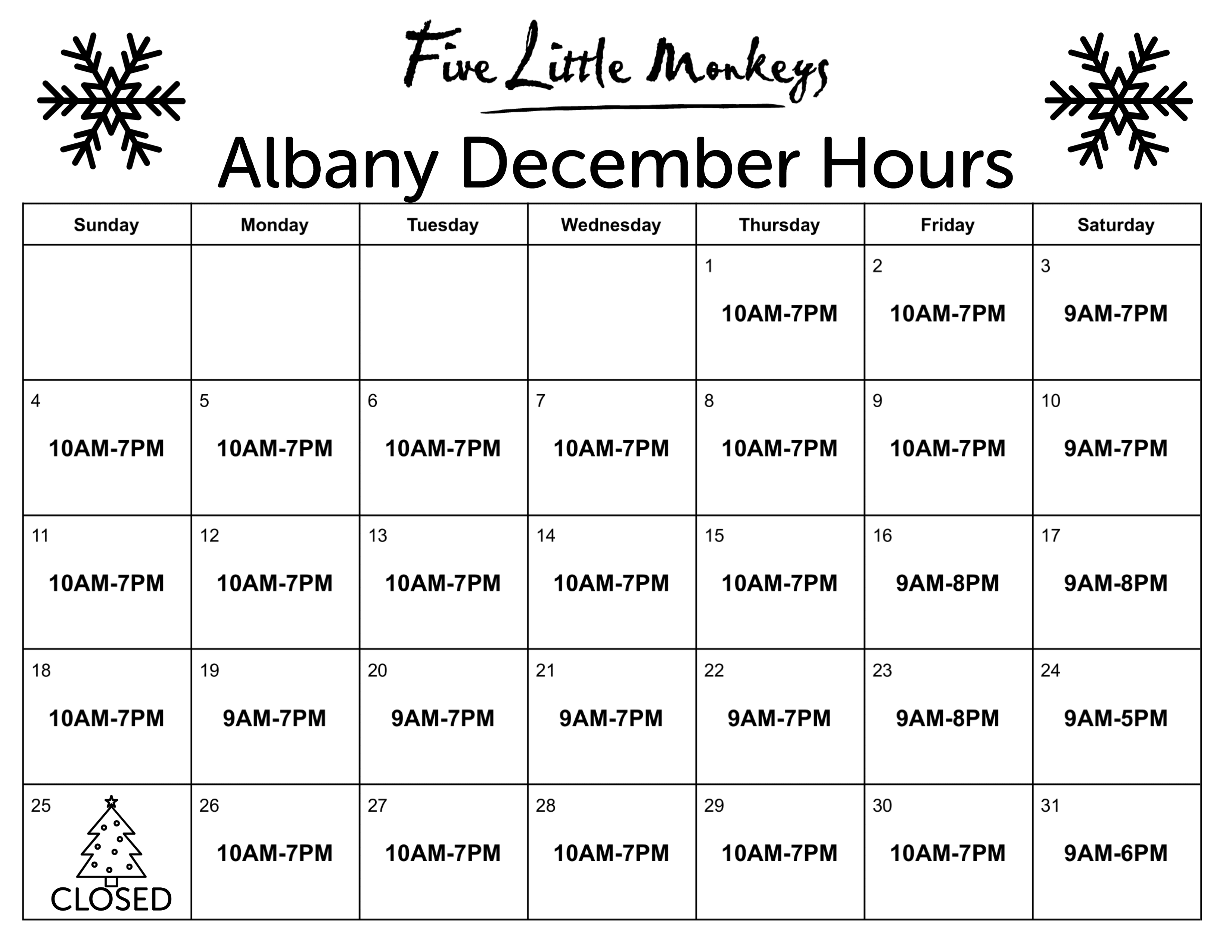 Alb Holiday Hours 1